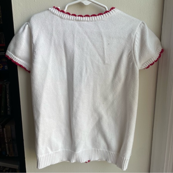 GYMBOREE WHITE RED CHERRY POCKET CARDIGAN SWEATER SIZE 7/8 100% COTTON - Picture 2 of 5